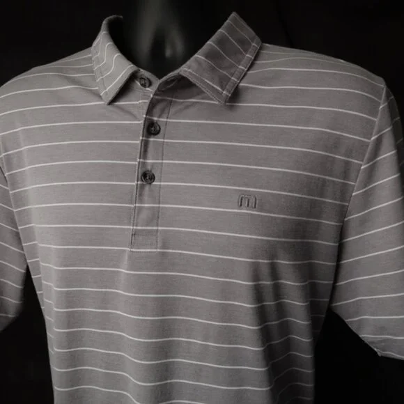 Travis Mathew Lt Gray Striped Polo (L) Excellent! ⛳️ ⛳️ - Picture 2 of 7